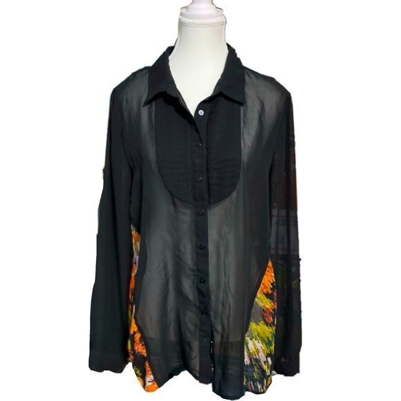 august silk Tops - August Silk Options Sheer Shirt with Multicolored Back